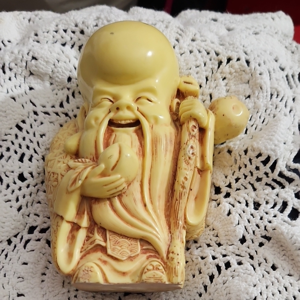 Smiling Buddha Figurine in Cream and Brown